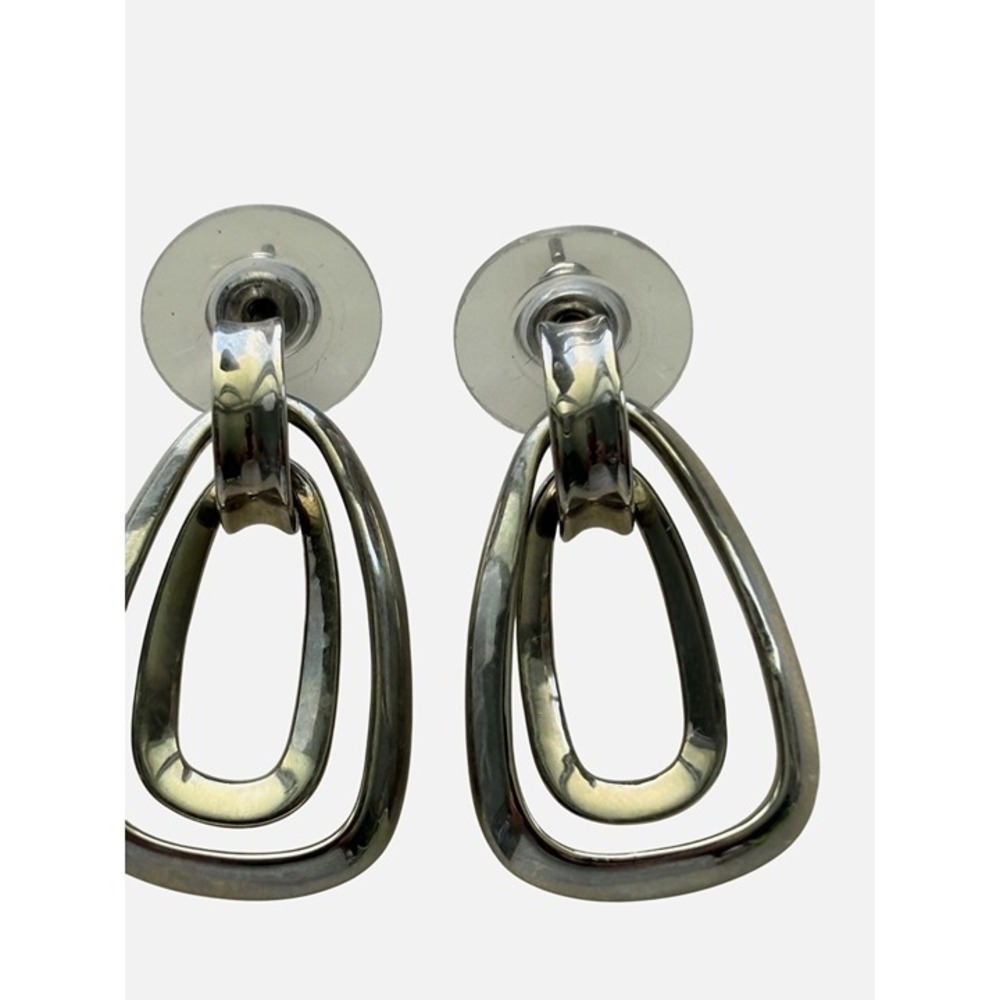 Earrings Silver Tone Metal Post Back Double Geometric Hoop New with Tags